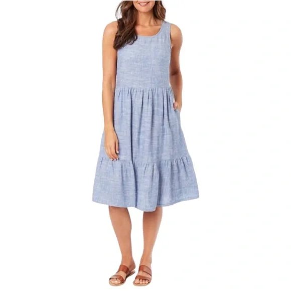 Briggs New York | Dresses | Briggs Womens Sleeveless Blue Linen Tiered Ruffle Dress Sz L | Poshmark Briggs New York | Dresses | Briggs Womens Sleeveless Blue Linen Tiered Ruffle Dress Sz L | Poshmark